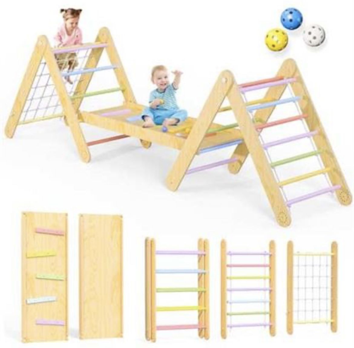 Climbing Toy Indoor, Wooden Montessori Climbing Set Baby Jungle Gym, Toddler Climber Indoor, PlaySet