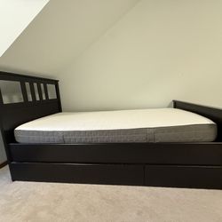 IKEA Twin Bed Frame With Drawers & Mattress 