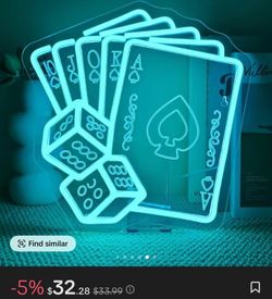 Blue Flush Poker Neon Sign Dice
