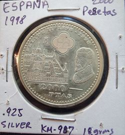 1998 Spain 2000 Pesetas Silver Coin 