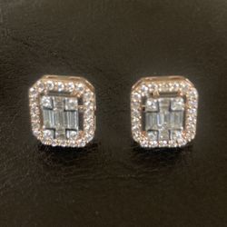 Invisible Set  Diamond Rose Gold Emerald Cut Earrings 3000$ Or Best Offer Close To It Please Serious Inquiries Only, Thank You