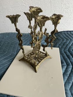 Vintage Hanukah Brass Menorah Wainberg 1960s Brutalist Candlestick