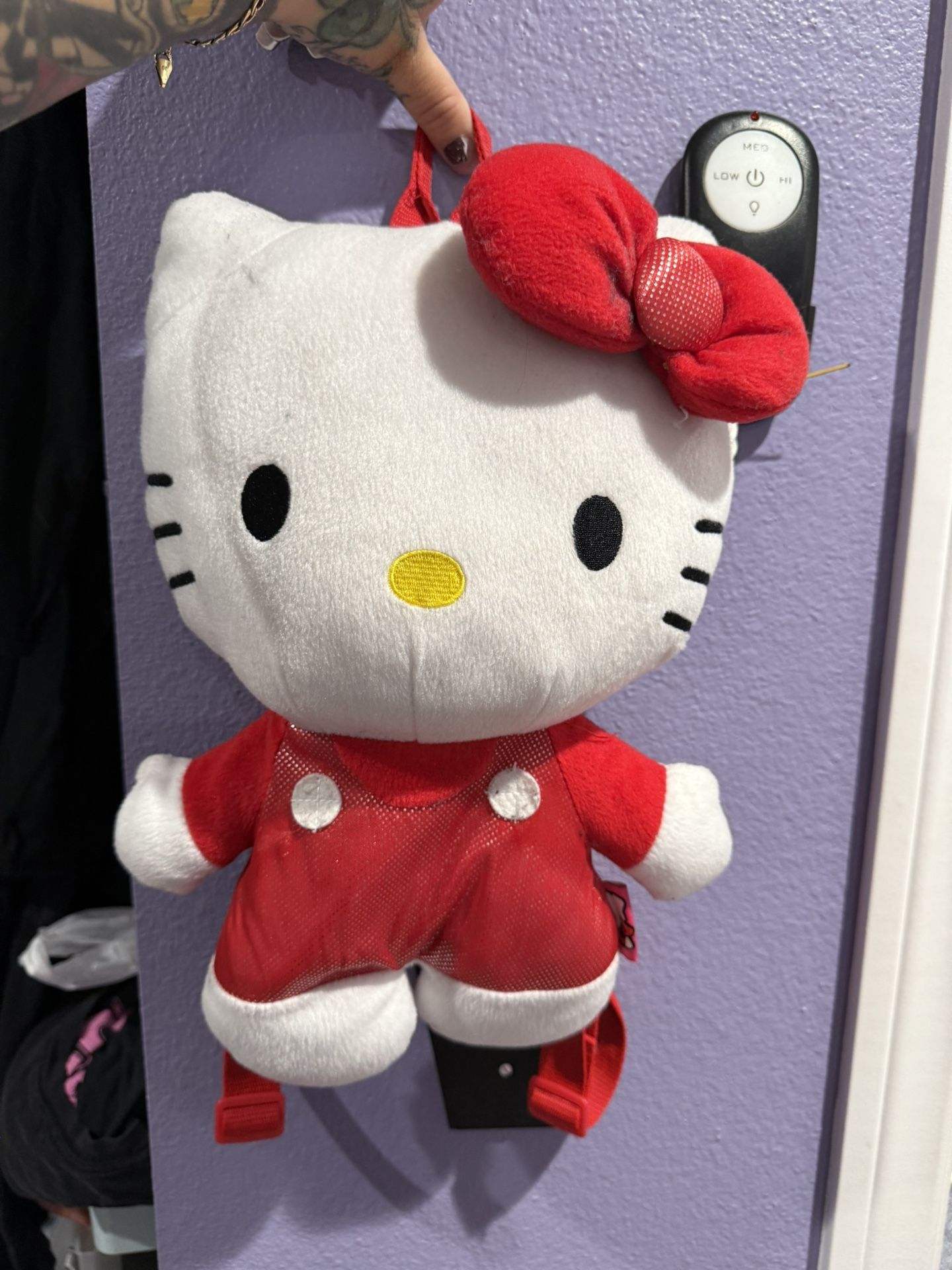 Sanrio Hello Kitty Plush Backpack Bag FAB  Red Overalls Shiny Shimmer Polka Dots