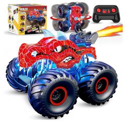 New Kidcia Remote Control Dinosaur Car, 2.4GHz RC Monster Trucks for Boys with Spray, Light & Sound, All Terrain RC Cars with 2 Batteries, DinosaurToy