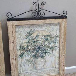 Two Large Potted Palm Tree Regency Wall Art- A Pair with Wrought Iron Accents -  28 x 24