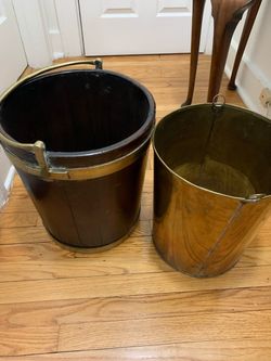 Antique Georgian Mahogany Brass-bound Irish Peat Bucket and Brass Bucket Liner | Pristine Condition