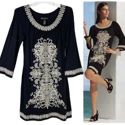 INC embroidered shift dress long sleeves Size Medium stretchy