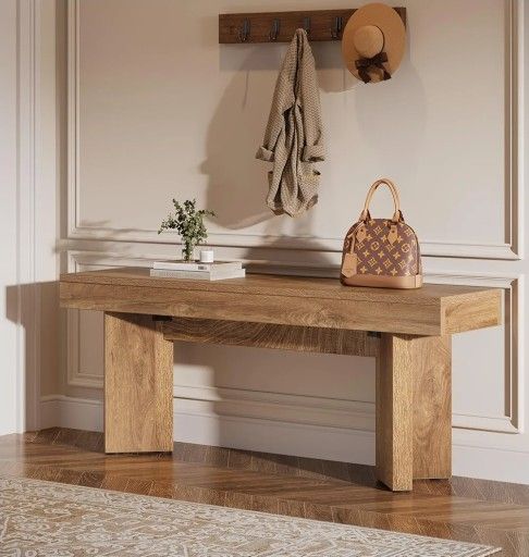 Tribesigns 47 Wooden Entryway Bench, Farmhouse Indoor End of Bed