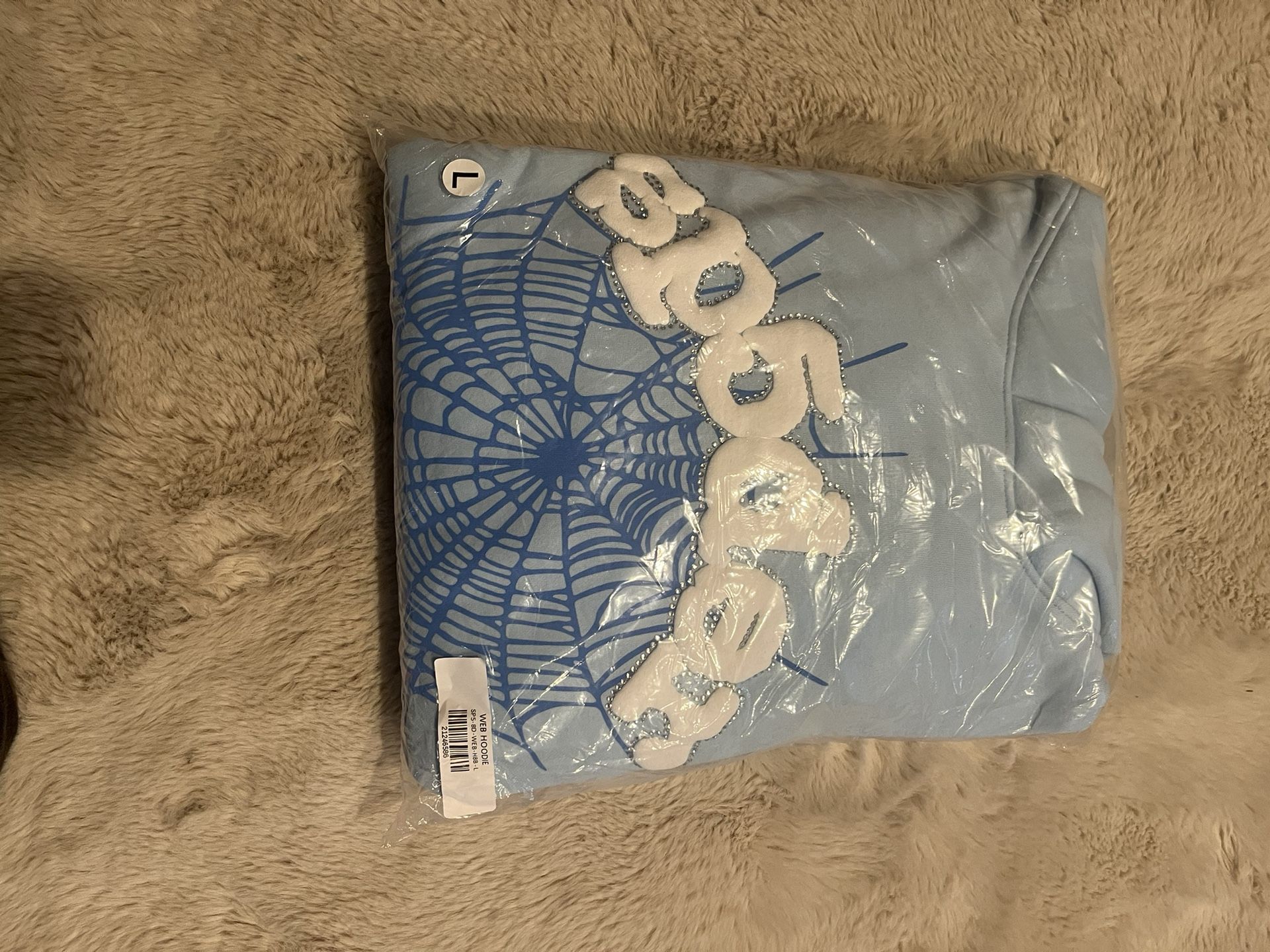 Real sp5der hoodie, BLUE SKY, LARGE. Still sealed, 100% Cotten