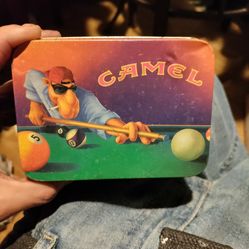 Vintage Tin Camel Cigarette Joe Camel Shooting Pool Tin Box 
