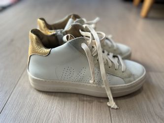 P448 Thea Women’s Platform High Top Sneakers, White And Gold, EU 37 - EUC