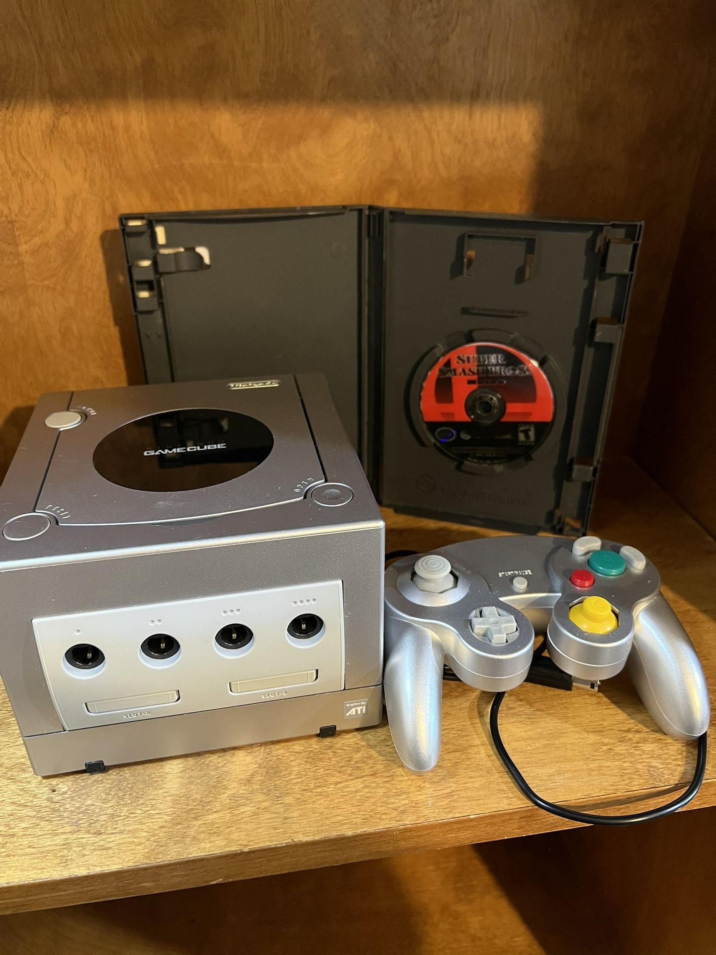 Nintendo GameCube Platinum Console - Silver DOL-001 JPN w/ Original Controller And Power Supply/wiring, And Super Smash Bros Melee