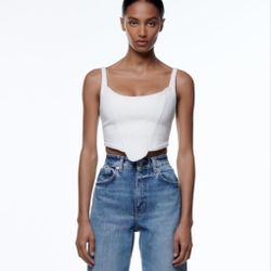 Zara White Denim Women's Corset Crop Top Size S