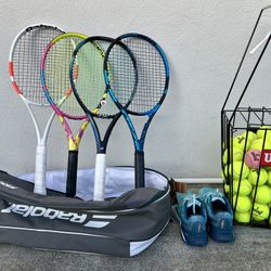 Like-new Babolat Tennis Equipment BUNDLE Rackets Shoes Bag with FREE Tennis Balls