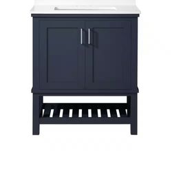 Tupelo 30 in. Single Sink Midnight Blue Bath Vanity with White Engineered Stone Top (Assembled)