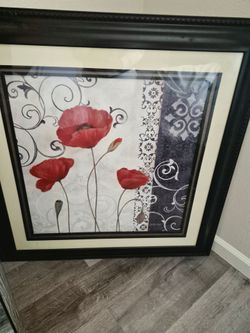 ANTIQUE RED FLOWER PICTURE