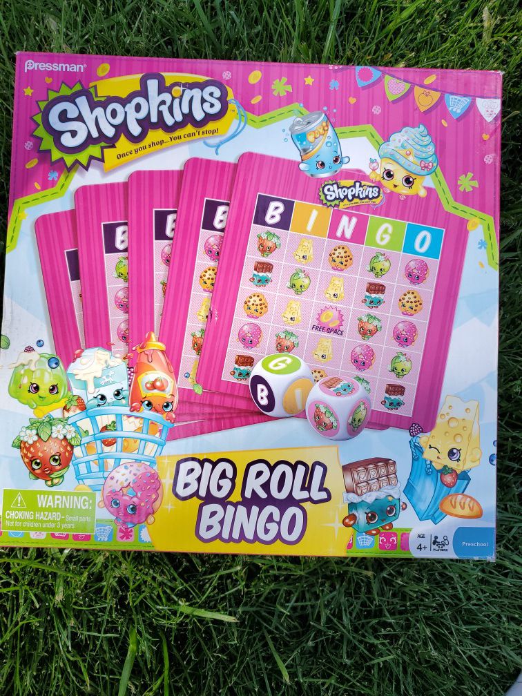 Shopkins Big Roll Bingo Game Kids Girls Toy For 2-6 players ages 4 and up.