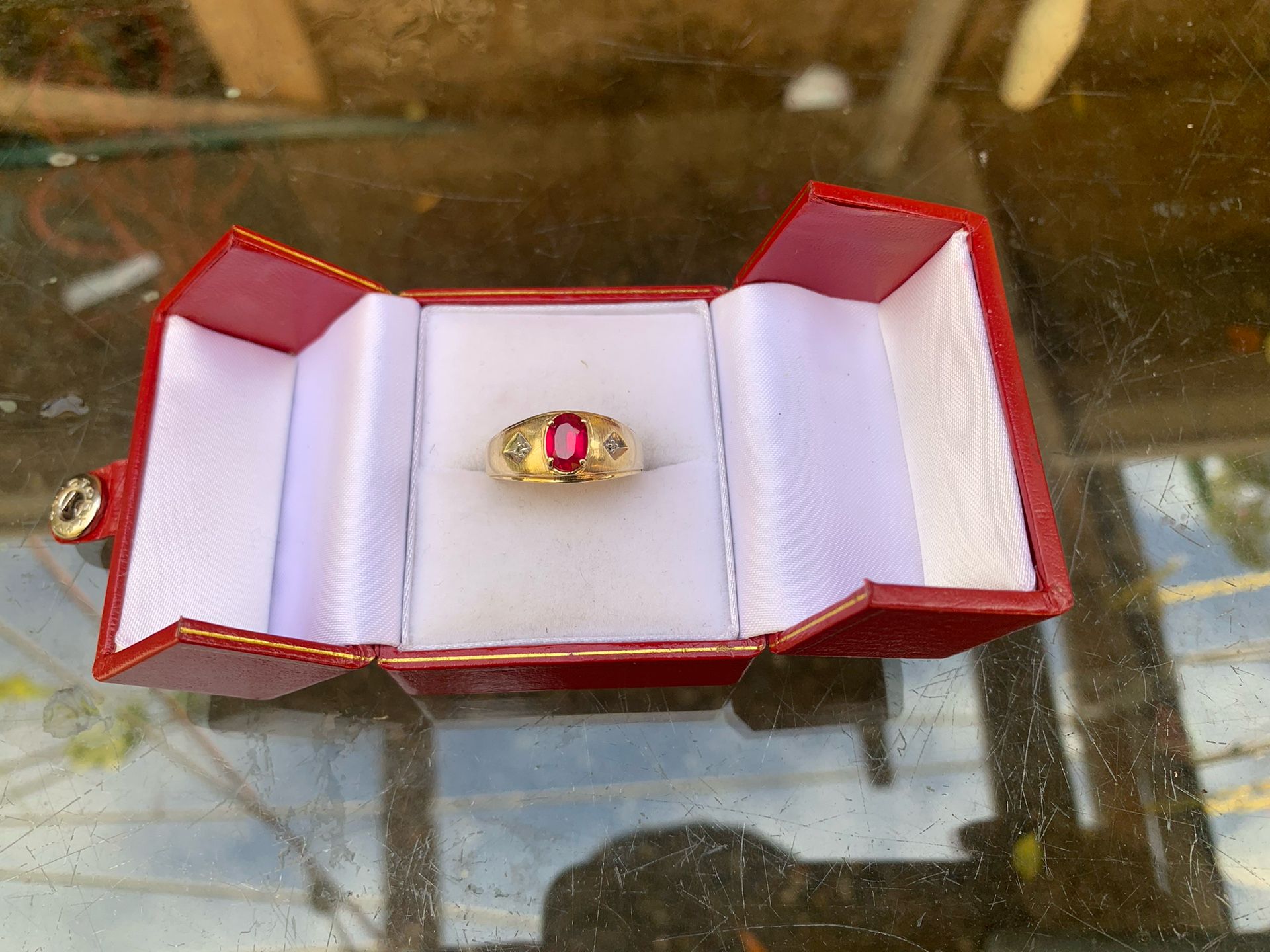 Red Stone 10k Gold Pinky Ring 
