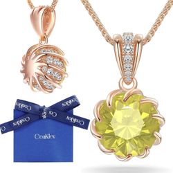 CeaKIev 6.0Carat (12.0mm) Round Cubic Zirconia Pendant Necklace 41 Accent Diamond-Cut Stones 18K Gold Plated Rose Gold Chain Adjustable (18"+2") Women