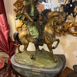 Bronze patinated sculpture on a marble base by the artist Barye, signed 1(contact info removed).