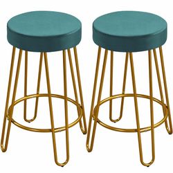 Yaheetech 2pcs 26.5'' H Upholstered Velvet Counter Stools, Peacock Blue