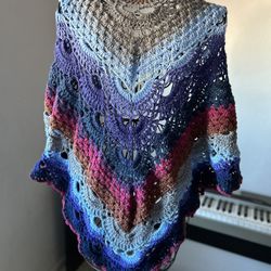 Beautiful multicolor Crochet Lacey Triangular Shawl