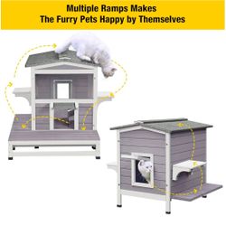 😀 Outdoor Cat House Wooden Feral Cat Shelter with Escape Door Weatherproof