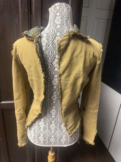 Mustard Yellow Frayed Edge Open Front Jacket