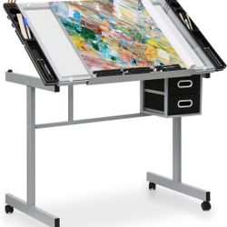 Drafting Table-Adjustable 0-65° Glass Tabletop