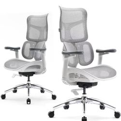 Ergonomic Office Chair - with Dual Dynamic Lumbar Support, 5-Level Adjustable Backrest Leather Chair