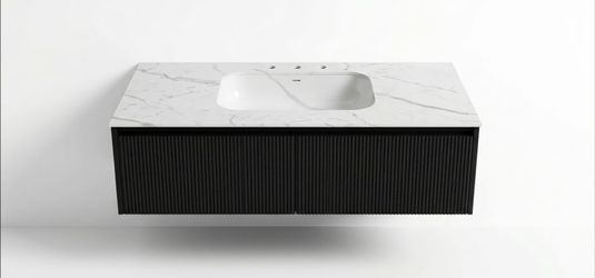 Modern Floating Bathroom Vanity with Fluted black drawers ( Has blemishes)