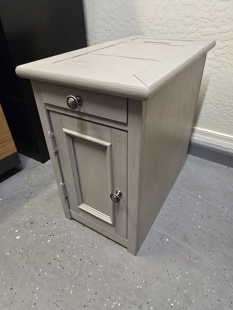 Gray End Table /  Night Stand With Charging Station
