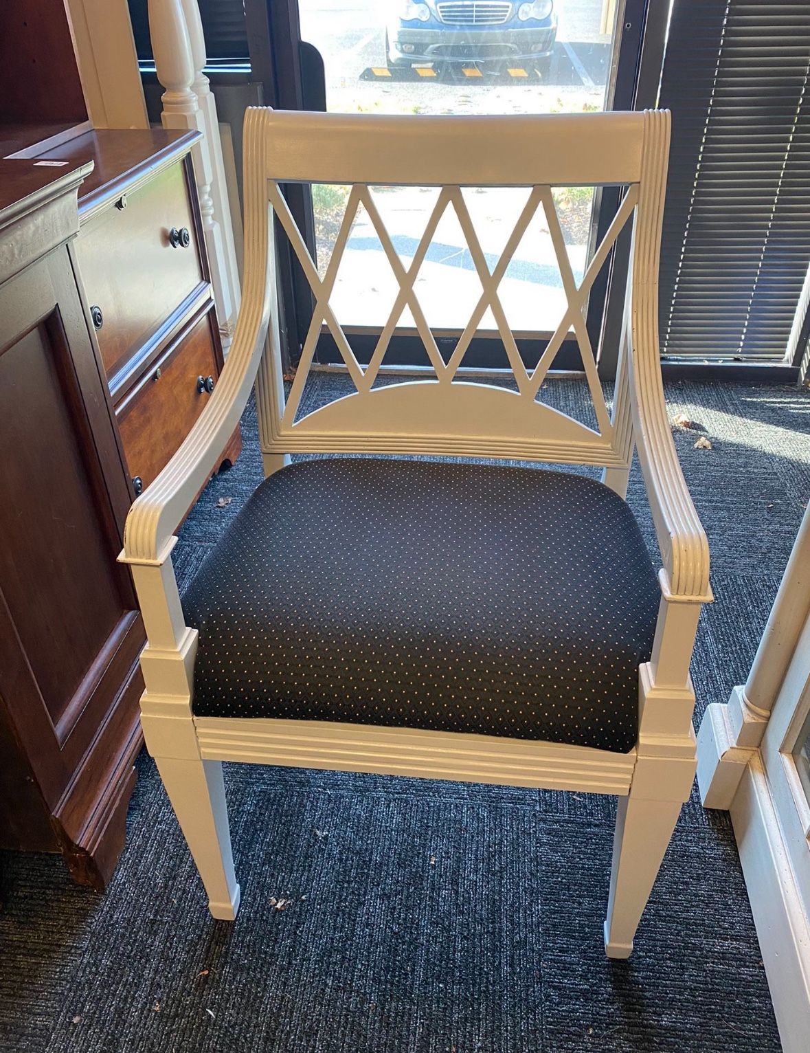 Antique Chair-White Frame with Ornate Cushion
