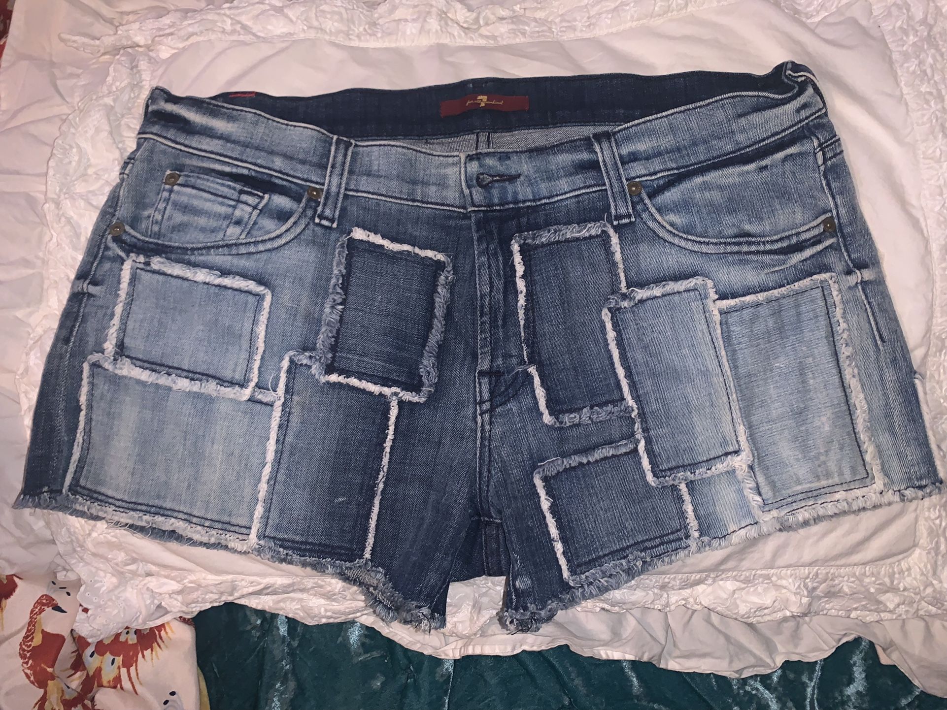 Seven 7 Patchwork Jean Cutoff Shorts