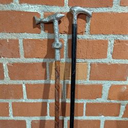 Two Beautiful Silver Fish Canes Vintage 