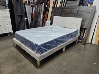 Full Upholstered Platform Bed Frame with Headboard
