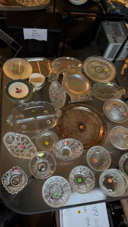 Table of vintage glass ware