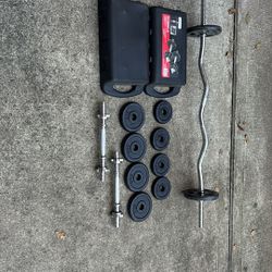 40LB Dumbbell Set Plus A Curling Bar 