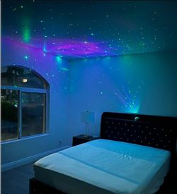 Galaxy Projector Queen Bed Frame velvet cream