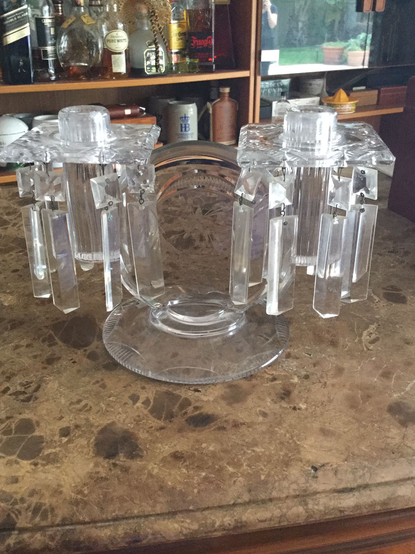 Antique double glass chandelier candle holder
