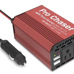 Pro Chaser 400W Car Power Inverter – DC 12V to AC 110V Converter with Dual AC Outlets & 6.2A USB Ports