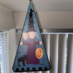 Bookins by ELAINE THOMPSON Metal HALLOWEEN WITCH Triangle Wind Chime