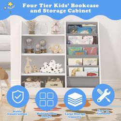 Four Tier Kids' Bookcase and Storage Cabinet