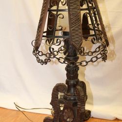 Antique Spanish Style Wrought Iron Chain Lamp