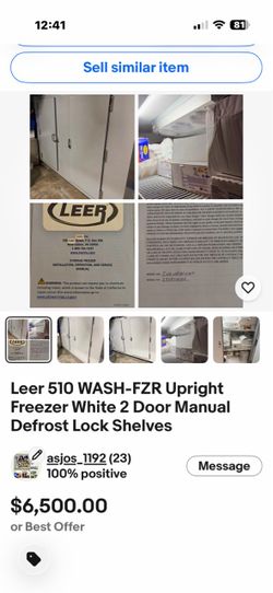LEER reach in freezer double door white, gently used