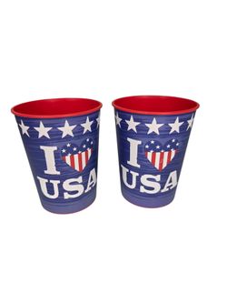 I Heart USA Patriotic Red And Blue Americana Party Cups Decor (Set of 2)