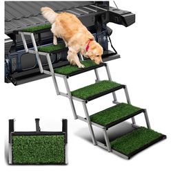 Grass Dog Stairs for Car,Non-Slip Folding Dog Ramps