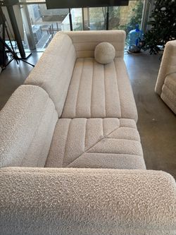 Mustard Yellow Upholstered Headboard Wavy Edge & Couch