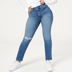 GOOD AMERICAN Navy Wash High Waisted Good Waist Distressed Knee Skinny Jeans