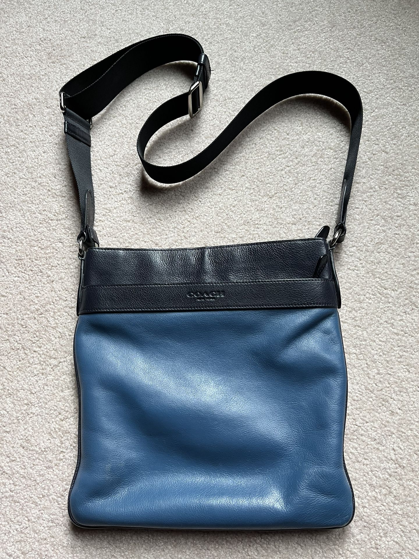 COACH, Blue Leather Crossbody Messenger Bag